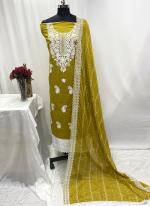 Modal Yellow Casual Wear Lucknowi Embroidery Dress Material